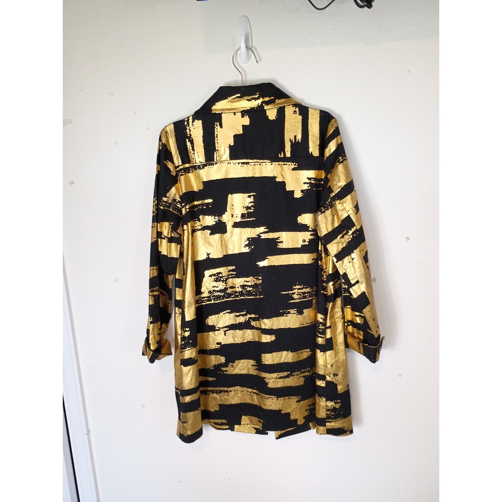 Berek Women Black Gold Metallic Foil Brushstroke Longline Jacket Coat Blazer L - Picture 2 of 13